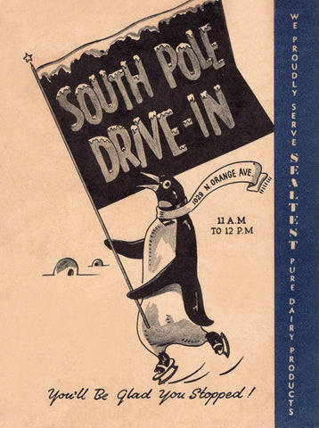 South Pole Drive-In, Orlando 1947 Penguin Menu Art