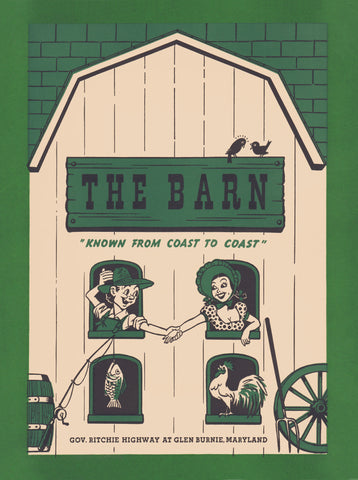 The Barn, Glen Burnie MD 1950s Menu Art