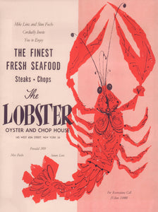 The Lobster (Oyster and Chop House), New York 1959 Menu Art