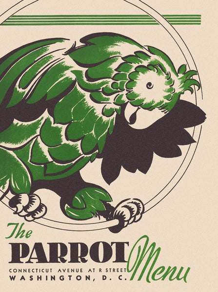 The Parrot, Washington, D.C. 1940s Menu Art