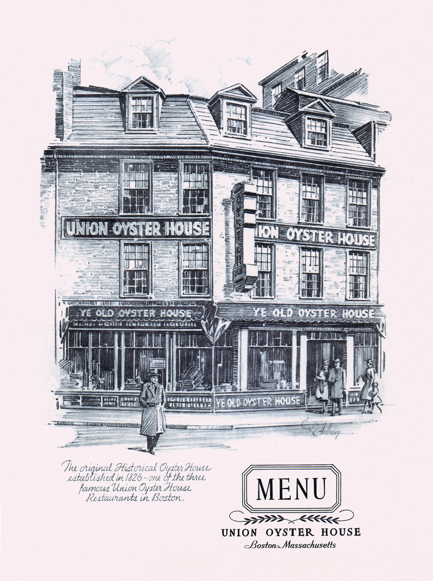 Union Oyster House, Boston 1947 Menu art