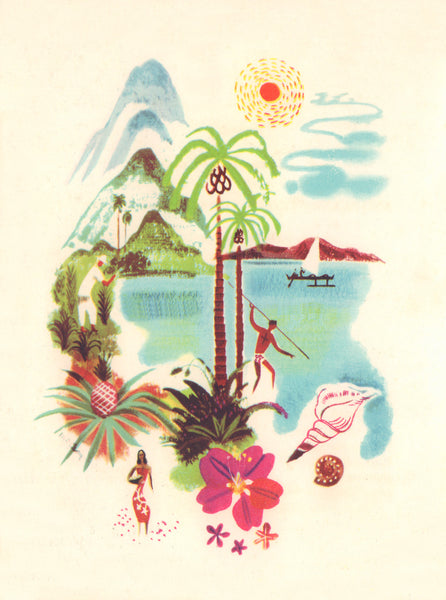 "A Day in Hawaii", Carmel 1949 Menu Art