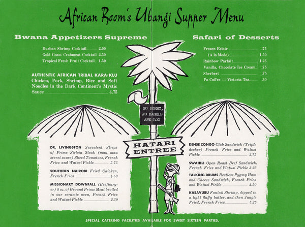 African Room, New York 1970s Menu