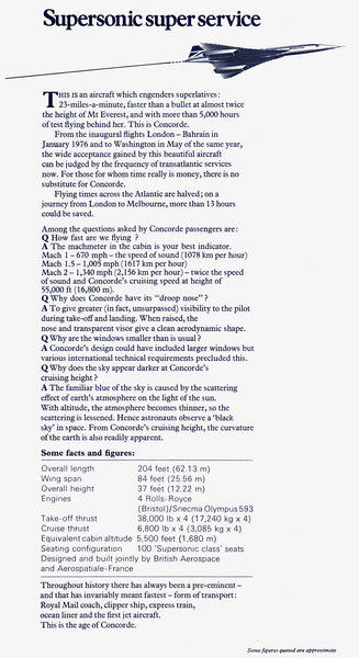 British Airways Concorde, Singapore - Bahrain - London 1980 Menu Information