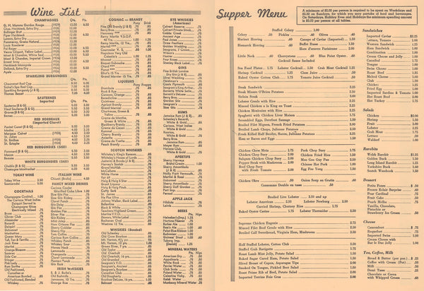 Cotton Club, New York 1930s Wine List & Supper Menu