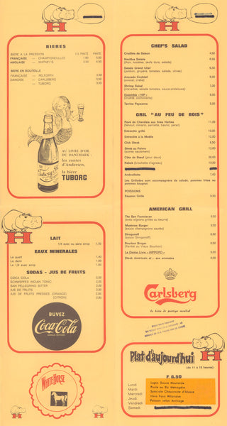 Hippopotamus, Paris 1970s menu