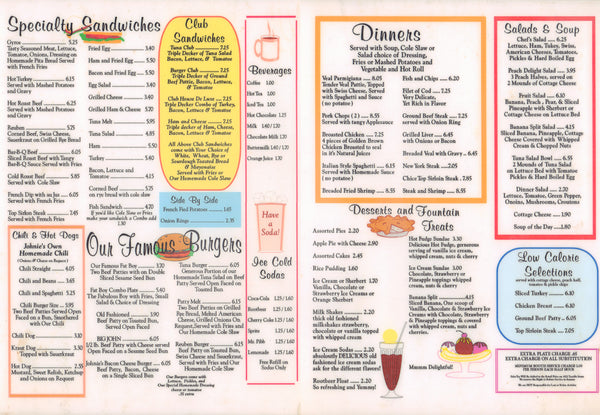 Johnie's, Los Angeles 1990s Menu