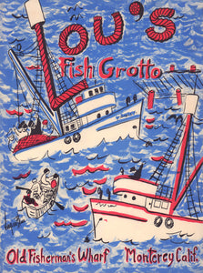 Lou's Fish Grotto, Monterey 1940s Menu Art