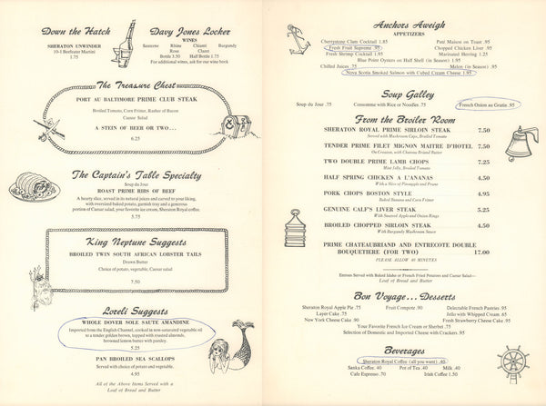 Mermaid Room, Park Sheraton International Hotel 1970 Menu