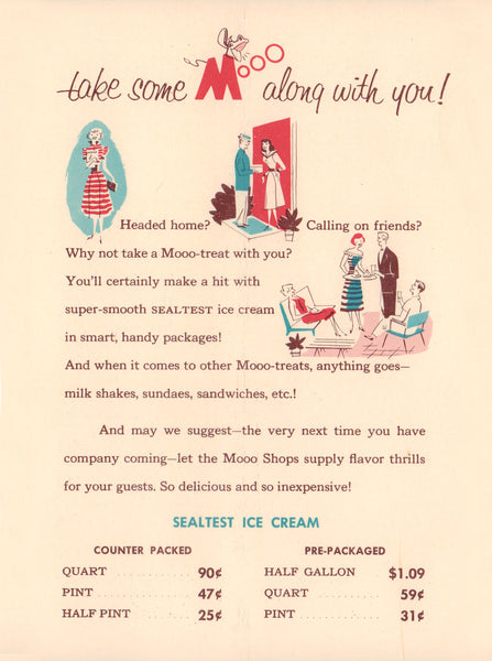 Moo Shops, USA 1950s Take away menu