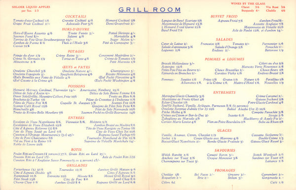 Café Royal, London 1950s menu