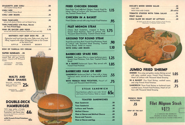 Oscar's, San Diego 1950s Menu