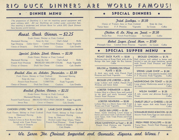 New Rio Casino Boston Menu 1940s