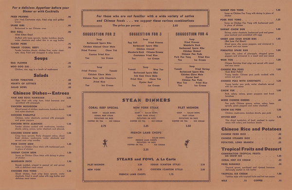 The Coral Reef, Millbrae 1947 Menu