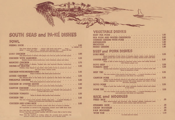 The Luau, Beverly Hills 1960s Menu