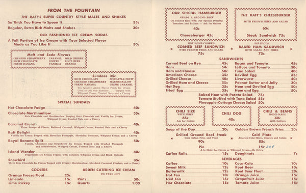 The Raft, Balboa Island 1950s Menu