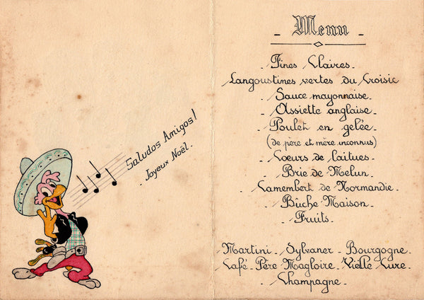 The Three Caballeros, French Christmas Menu 1949 