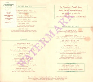 20th Century Fox Commissary, Los Angeles 1980s Menu