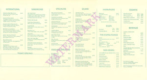 20th Century Fox Mural Menu Art, Los Angeles 1980s Menu