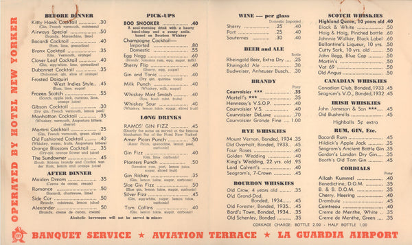 Cocktails, La Guardia Airport 1940 by Laszlo Matulay Menu