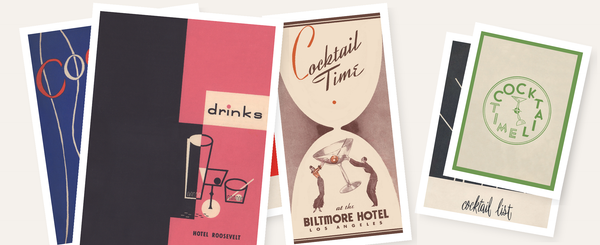Collection of vintage cocktail menu designs on a white background