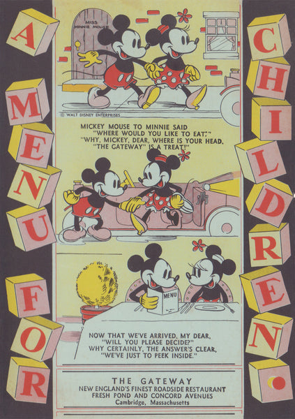 The Gateway Mickey & Minnie Mouse Menu For Children 1930s Menu Art