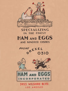 Ham & Eggs Incorporated, Los Angeles 1930s Menu Art