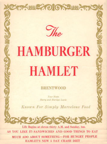 Hamburger Hamlet, Los Angeles 1960s Menu Art