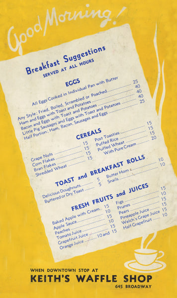 Keith's Drive-in. San Diego, 1940s Menu