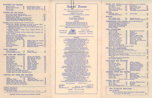 Will King's Koffee Kup, San Francisco 1940s menu