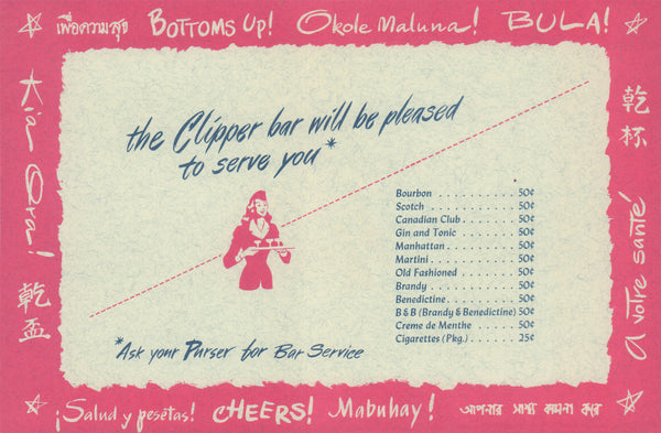 Pan American Clipper 1940s Drinks menu 