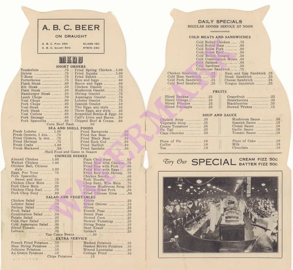 A B & W Club (The Owl) Mexicali 1920s Menu