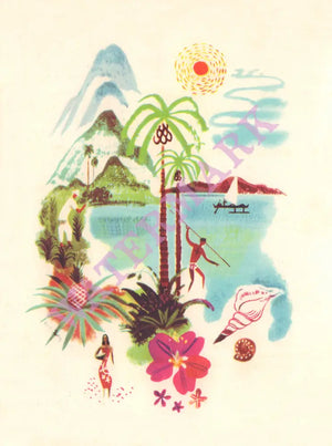 "A Day in Hawaii", Carmel 1949 Menu Art