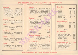 Agua Caliente, Cocktail Menu Tijuana, Mexico, 1935