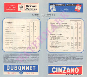 Air France, In-Flight Menu 1959