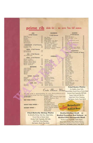 Al Reiner's Prime Rib, Philadelphia 1960s | Vintage Menu Art - cocktail menu