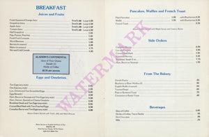 Aladdin Hotel Room Service Breakfast menu