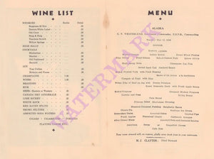Alaska Steamship Company, The Inside Passage, 1936 Menu
