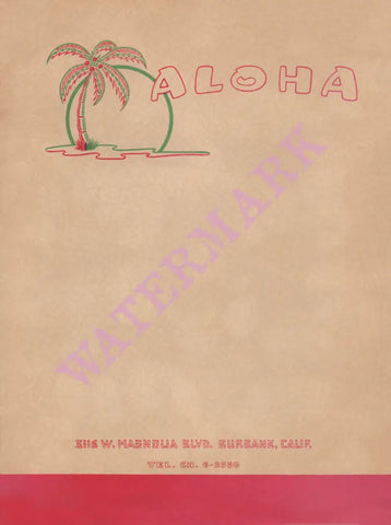 Aloha, Burbank 1960s Menu Art