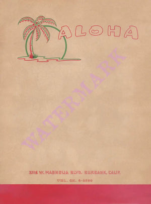 Aloha, Burbank 1960s Menu Art
