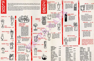 Aloha Jhoes, Pal Springs 1960s Tiki Menu