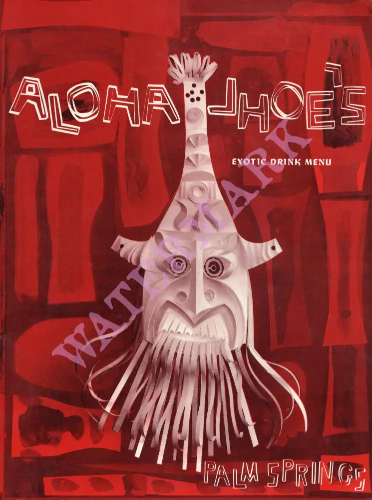 Aloha Jhoes, Pal Springs 1960s Tiki Menu Art