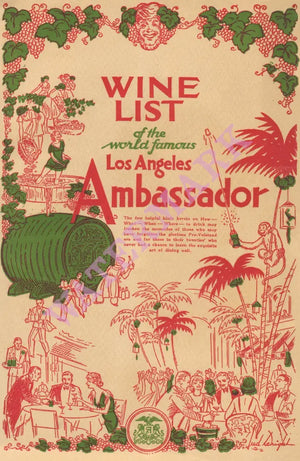 Ambassador Hotel Los Angeles 1930s Vintage Americana Menus