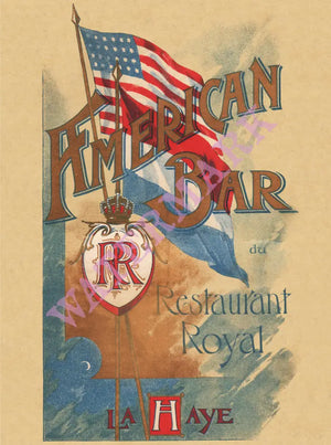 American Bar du Restaurant Royal, La Haye Late 19th Century Menu Art