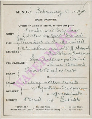 Au Chat Noir, New York 1900 Menu