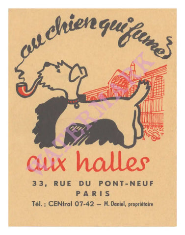 Au Chien Qui Fume, Paris 1950s Menu Art