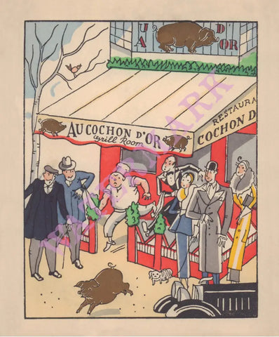 Au Cochon D'Or, Paris 1934 Menu Art