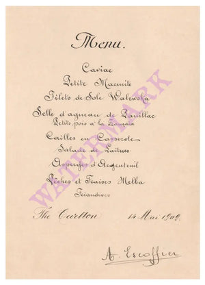 Auguste Escoffier, The Carlton, London 1909