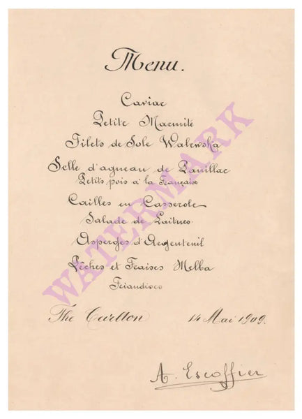 Auguste Escoffier, The Carlton, London 1909