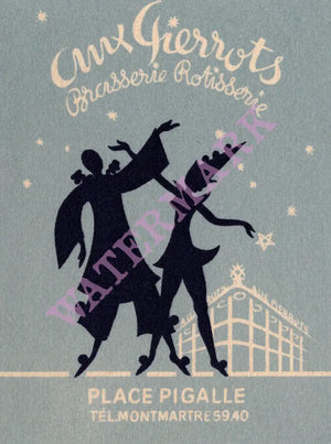 Aux Pierrots, Paris 1948 Menu Art